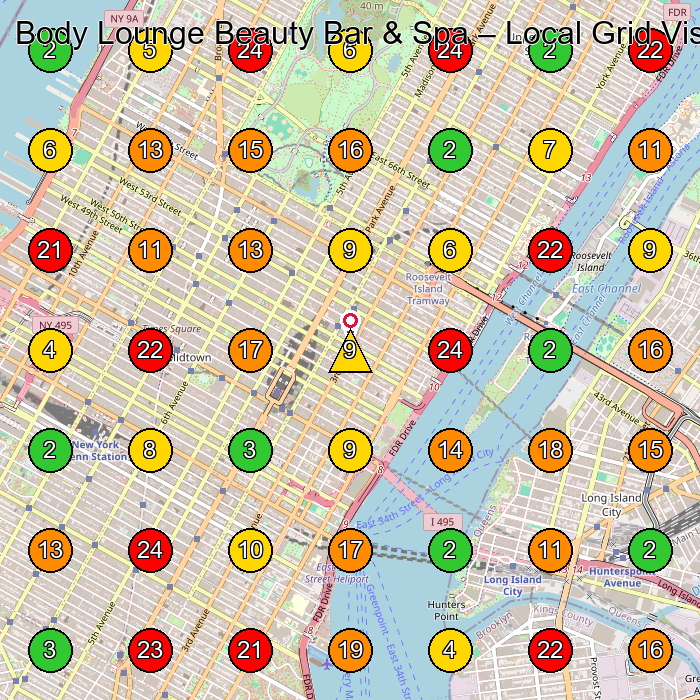 Body Lounge Beauty Bar & Spa Medical Spa GeoGrid ranking map for New York NY